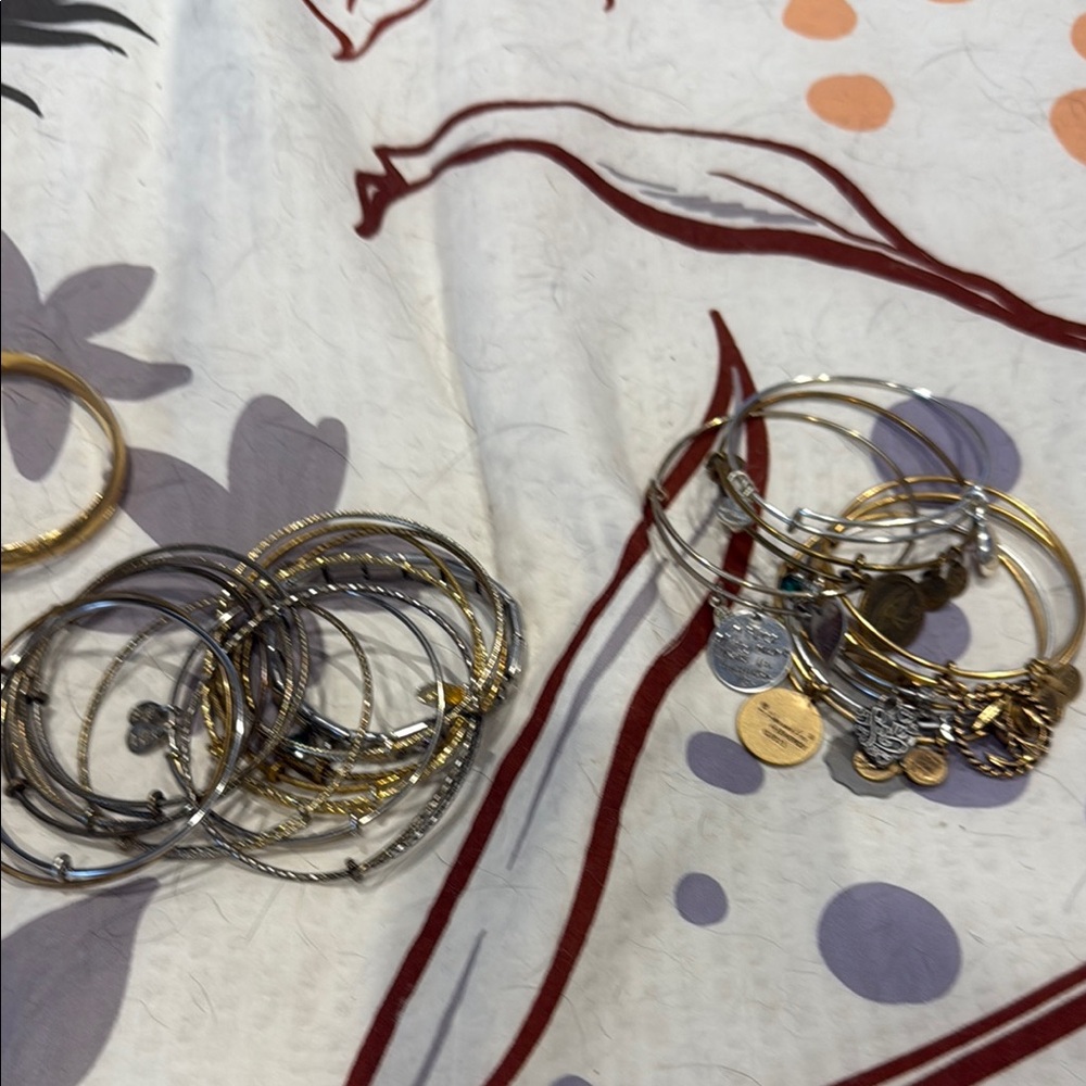 Alex and Ani Mixed Metal Charm Bangle Bracelets Set